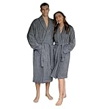 pamuk design ELA Bademantel 100% Baumwolle Frottee Dunkelgrau, Schalkragen, Unisex, Weich,...