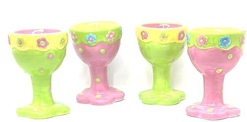 Ceramic Hand Painted Polka Dot Egg Cups Set/4