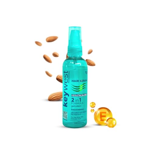 Keywest Professional Keratin Gloss Hair Serum for Women Men Dry Frizzy Hair, 100ml | 2in1 Formula Anti-Frizz + Smoothening | Enriched with Almond Oil & Vitamin E