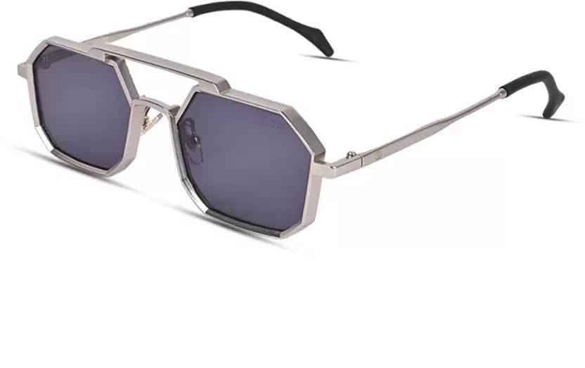 Hexagon UV Protected Vintage Polygone Unisex Sunglasses Metal Frame(Silver)-image-28