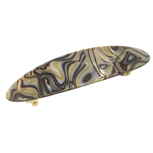 French Amie Slim Oval Onyx Silver Gray Celluloid Handmade French Hair Barrette for Girls Automatic Clasp Strong No Slip Hold Hair Clips for Women Durable Styling Women Hair Accessories, Made in France