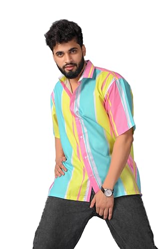 Image of Half Sleeve Relaxed Fit Men's Casual Shirt | Cotton Blend Oversized Shirts for Men Loose fit | Oversized Printed Shirts for Men | Men's Half Sleeve Relaxed Fit Shirt Fashion