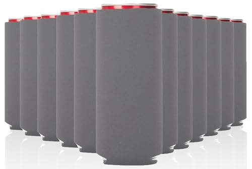 Image of Slim Can Cooler Sleeve 12 Pack - Blank Neoprene Insulated Can Coolers for 12 oz Skinny Beer & Soda Cans - Sublimation Ready Drink Sleeves for Heat Press, Custom Printing & Party Favors (Grey)
