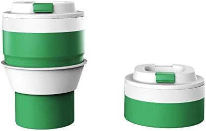 Housurprise Silicone Collapsible Cup Foldable Travel Mug with Lids Portable Coffee Mug BPA Free Reusable Drinking Cup Set Gift For Shopping Hiking Sports [12oz] (Green)