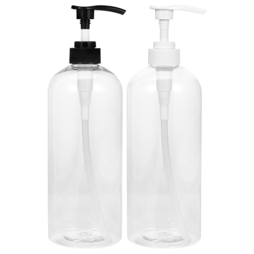 TOVINANNA 1000ml Soap Dispenser Set - 2 Pcs Clear Pump Bottle for Shampoo and Conditioner, Large Refillable Liquid Containers for Bathroom and Kitchen, 1 Litre Empty Plastic Bottle, Black and White