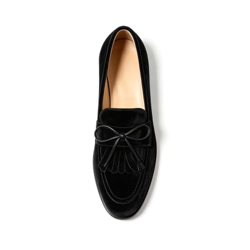 Image of LEMUTISME Women Tassel Bow Penny Loafers Slip On Low Flat Heel Dress Shoes