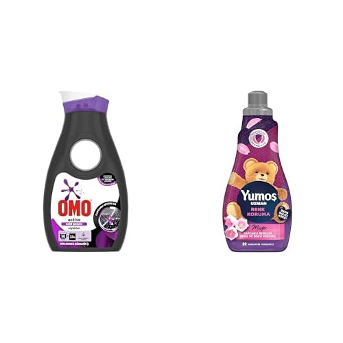 Omo Active Cold Power Siyahlar için Sıvı Çamaşır Deterjanı 910 ml ve Yumoş Uzman Konsantre Çamaşır Yumuşatıcısı Renk Koruma 50 Yıkama (1 x 1200 ml)