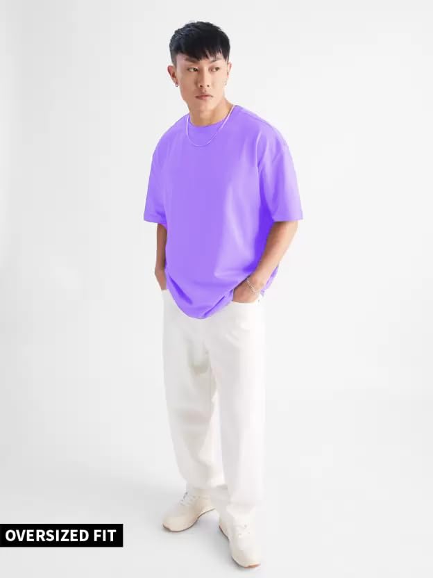 Image of INKKR Solid Men's Round Neck Oversized Purple T-Shirt