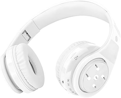 Bluetooth Headphones for Kids, 85db Volume Limited, up to 6-8 Hours Play, Stereo Sound, SD Card Slot, Over-Ear and Build-in Mic Wireless/Wired Headphones for Boys Girls(White)