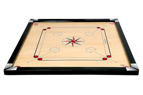 Image of WRF Superior Matte Finish Practice Carrom Board for Serious Professional Practice with Coins Striker and Powder Black New(32inch Carrom with Vixen Ludo VL-04)