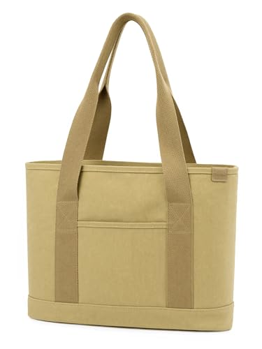 Image of TeeYee 16oz Canvas Tote Bag Casual Multi pockets Handbags Large Capacity Shopping Shoulder Bag with Pocket Bags Work Purses