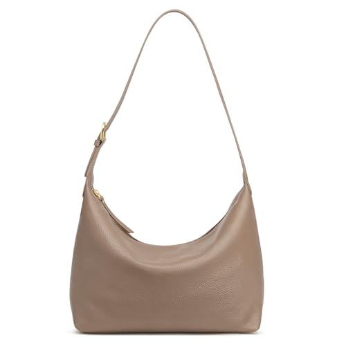 Kattee Hobo - Bolso bandolera de piel auténtica para mujer, bolso de hombro para el trabajo casual, Caqui, M, Versátil y a la moda