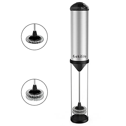Gokilife ミルクフォーマー ミルク泡立て器 電動ミルクフローサー ドリンクミキサー 小型 ミニコーヒー攪拌機 ハンドヘルド ふわふわミルクを作る カプチーノ カフェ ラッテ ホットチョコレート ステンレス製 収納チューブ付き