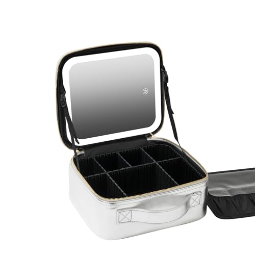 Trousse de maquillage miroir LED éclairé et compartiments modulables argent - 6