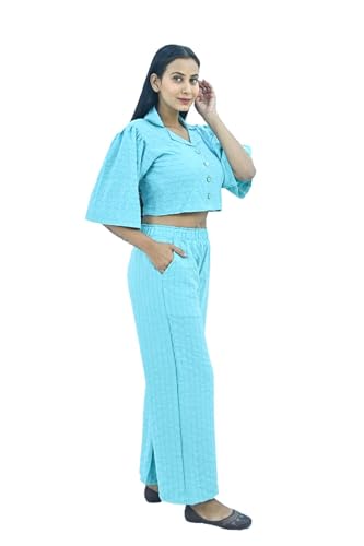 Image of Women Kurta Set || Co-ord set for women || Kurta Pant Set || Coordinate Set || Summer Kurta Set || Shirt and Plazzo Co-Ords for Summer || Sea Blue Cord- Set