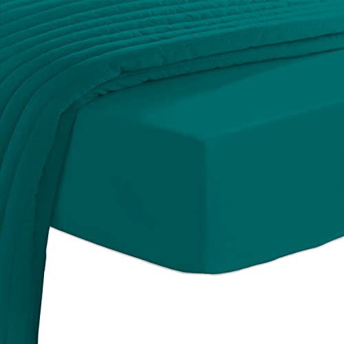 400 Thread Count Cotton Fitted-Sheet-Queen Size Teal Green 1pc, 100% Long Staple Cotton Queen Bed Sheets Soft Sateen Queen Sheet Deep-Pockets Fitted Sheet fits Upto 15 inch (Teal Green Queen Sheet)