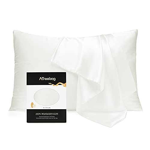 ATreebag Pillowcase 100% Mulberry Silk for Hair and Skin, Double Sided 19 Momme Pure Silk Pillow Case with Hidden Zipper and Gift Box (Ivory White, 1 PC, Toddler 13"x18")