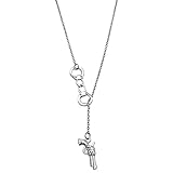 Lariat Style Handcuffs And Pistol Gun Y Shaped Necklace Pendant Partners In Crime Best Friend Couples Boyfriend Girlfriend Jewelry 18' (Silver)