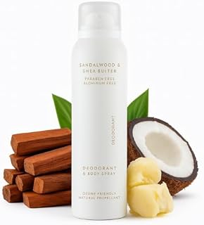 Aluminum Free Body Deodorant Spray for Women and Men, Sandalwood & Shea Butter Scent, Odor Protection, Whole Body Use, Non-Irritating, 3.5 oz
