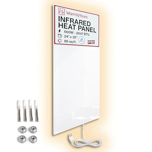 Infrared Wall Heater Panel Glass White 600W Electric Radiant Heat Panel 24x35in. Energy Efficient Space Heater, Wall Mounted Infrared Heater for Indoor Use, Silent Heating Panel for Bathroom, Bedroom