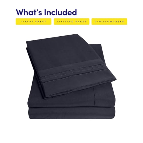 Image of 1500 Supreme Collection Twin Sheet Sets Navy Blue - 3 Piece Bed Sheets and Pillowcase Set for Twin Mattress - Extra Soft, Elastic Corner Straps, Deep Pocket Sheets, Twin Navy Blue