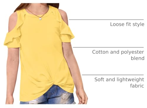 Image of BesserBay Girls Cold Shoulder Tops Twist Front Tunic Ruffle Sleeve Summer Blouses 5-14 Years