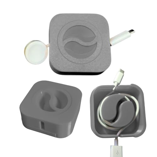 Image of Retractable Charging Cable Case USB Organizer Box 3 Pcs | Portable Cable Winder Reel Spool Wrap Holder | Travel Desk Cord Management Storage Tangle Free Round Compact Universal