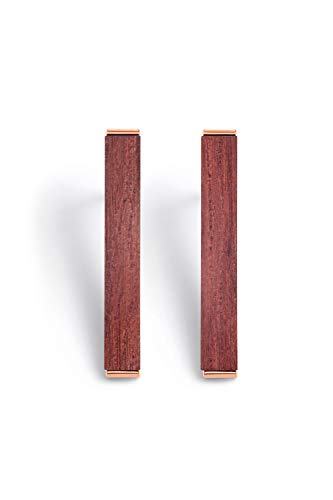 Preisvergleich Produktbild KERBHOLZ Holzschmuck Geometrics Collection Rectangle Earring, Damen Ohrring geometrisch, kleine Ohrstecker mit Rechteck aus Naturholz, roségold (20 x 3mm)