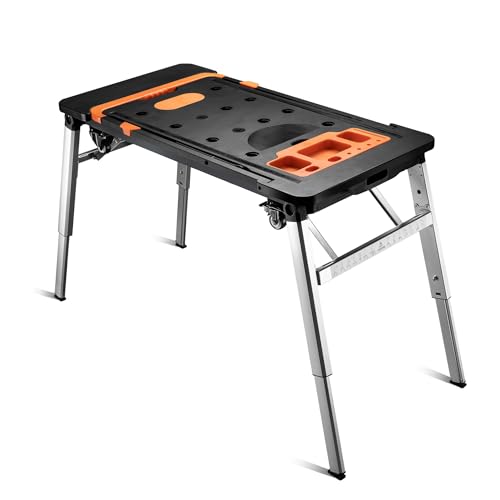Wiltec 7-in-1 Multipurpose Foldable Workbench,Sawhorse, Work Platform, Car Creeper, Dolly Trolley, General Purpose, Size 108,5 x 55 x 52 cm Can Wistand Up To 250 kg