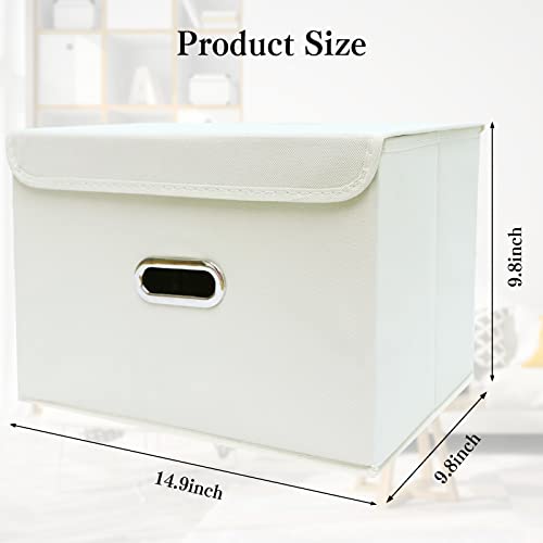 STOREONE Fabric Storage Cube Bins Foldable Organizer Container Collapsible Basket with Lids and Metal Handles, for Home, Bedroom, Closet 3 Pcs (Creamy-White) by STOREONE - Used condition - Image 2