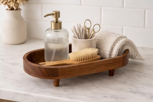 Image of D&G Homes Wooden Serving Trays, Large Sheesham Wood Serving Tray with Legs,13 x 6 x 2 in, Stackable Platters for Serving Cakes, Pastries, Snacks, Breakfast, Coffee Table, Party, Home Decor