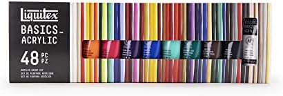 Liquitex 3699395 Basics farba akrylowa, monopigmentowane pigmenty artystyczne, światłotrwała, średnia lepkość, jakość archiwalna, wykończenie jedwabiście błyszczące, zestaw 48 kolorów po