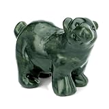 gemshan Green Natural Jade Bear Figurine - Hand Carved Feng Shui Animal Sculpture for Home Office Decor, Wealth Luck & Good Fortune Gift