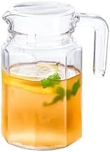 XAVRY Glass Water Jug with Plastic Lid, 500ml, Transparent Striped Pitcher with Handle, Modern Style (1, Transperent)