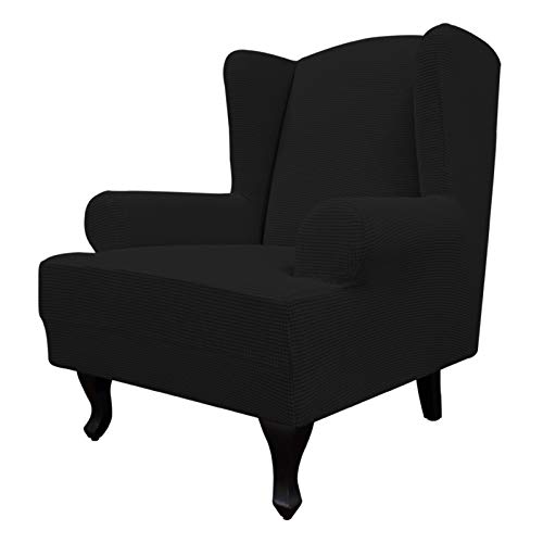 Image of Easy-Going Stretch Large Wingback Chair Sofa Slipcover Black | 1-Piece Sofa Cover Furniture Protector Couch Soft with Bottom, Spandex Jacquard