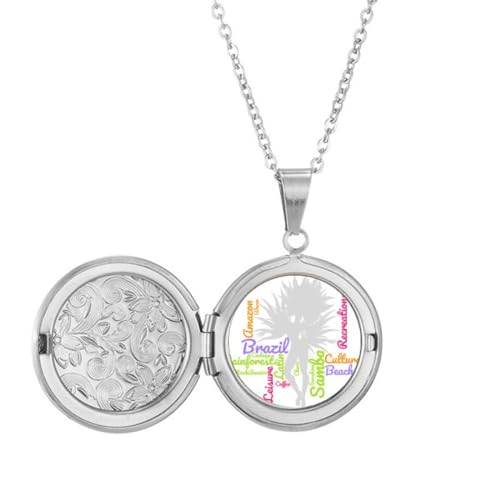 Médaillon samba du Brésil et son pendentif nuage de mots pour anniversaire