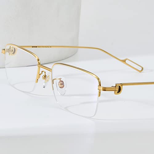Image of HEPIDEM Vintage Style Rectangular Metal Eyeglasses for Men,Half Semi Rimless Square Optical Glasses Frame