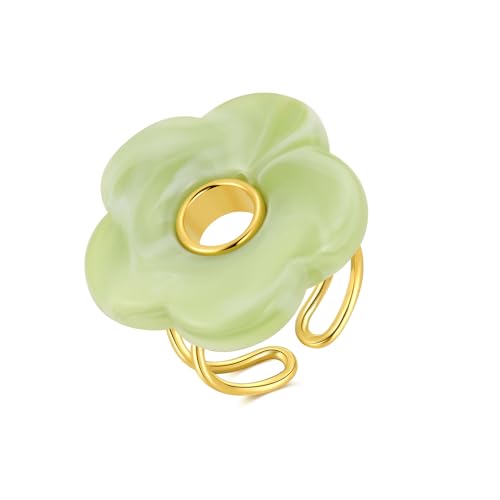 BUMMER - Anillos de resina, anillos de flores, anillos de resina degradada, anillos de acero inoxidable, anillos chapados en oro, anillos personalizados únicos y únicos, Resina