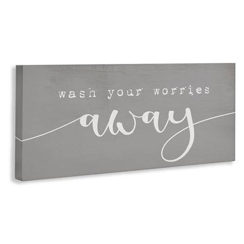 Image of Stupell Industries 'Wash Your Worries Away Phrase', Canvas Art, 48 x 20 Inches, Easy to Hang and Sturdy, Made in USA, by Lil' Rue