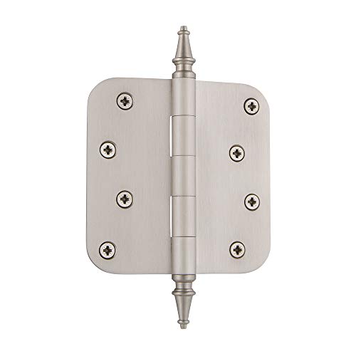 Image of Nostalgic Warehouse 746088 4 inch Steeple Tip Residential 5 /8 inch Radius Corners Door Hinge, Satin Nickel