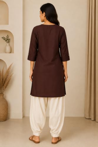 Image of Women's Rayon Solid Straight Kurti | 3 /4 Sleeve | Round Neck with V Cut | Regular Fit | Casual Office Wear Kurta for Women