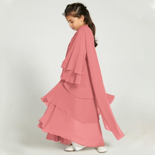 IDOPIP Muslim Girls Abayas Dress for Kids Long Sleeve Chiffon Islamic Kaftan Robe Open Front Cardigan Prayer Dress with Hijab3