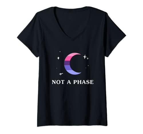 Mujer No es una fase omnisexual LGBTQ bandera del orgullo Luna Camiseta Cuello V