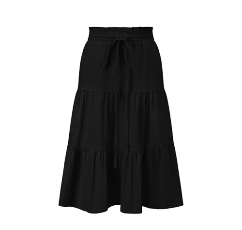 Eymitory Girls Girls Maxi Skirts High Waisted Long Skirt Ruffled Drawstring Tiered Skirts with Pocket Black