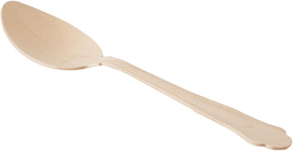 Restaurantware 7.9 Inch Disposable Wooden Spoons 500 Eco-Friendly Spoons - Baroque Style Durable Natural Wood DurableSpoons Splinter-Free Cutlery For Parties Or Catering