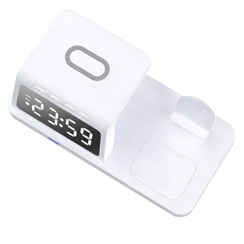 Asixxsix Station de Charge sans Fil, Certifiée 15 W, Charge Rapide sans Fil 3 en 1, Station de Multi-appareils, de de Chevet avec Horloge Numérique pour Montre de Téléphone Portable (HT-506 Blanc)