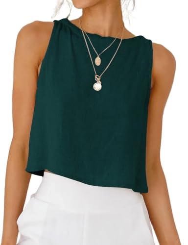 Image of IDEALSANXUN Womens Linen Crop Tank Tops 2026 Spring Summer Sleeveless Tops