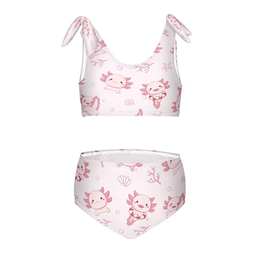 SLHKPNS Girls Swimsuits Bikini Set Cute Kawaii Little Axolotl Two-Piece Bikini Adjustable Shoulder Straps Bathing Suit Set Swimsuit Kids Bikini 5-6T