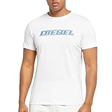Diesel Herren-T-Shirt, kurzärmelig, Rundhalsausschnitt, Farbe: Weiß, Logo, blau, Material: 100 % Baumwolle