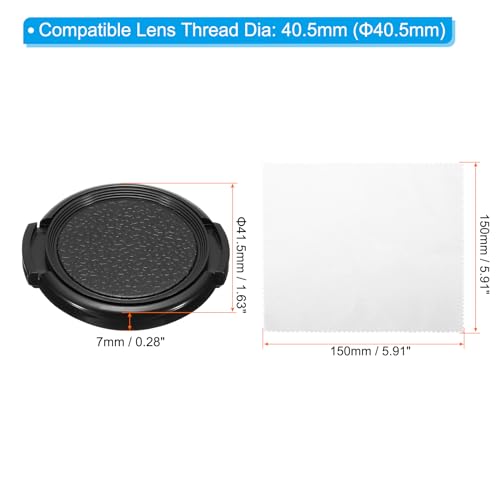 PATIKIL 40.5mm Lens Cap, 5 Pack Sides Pinch Snap Camera Lens Cover for Front Lens with Cleaning Cloth, Suitable for 40.5mm Thread Universal DSLR Lenses, Black
